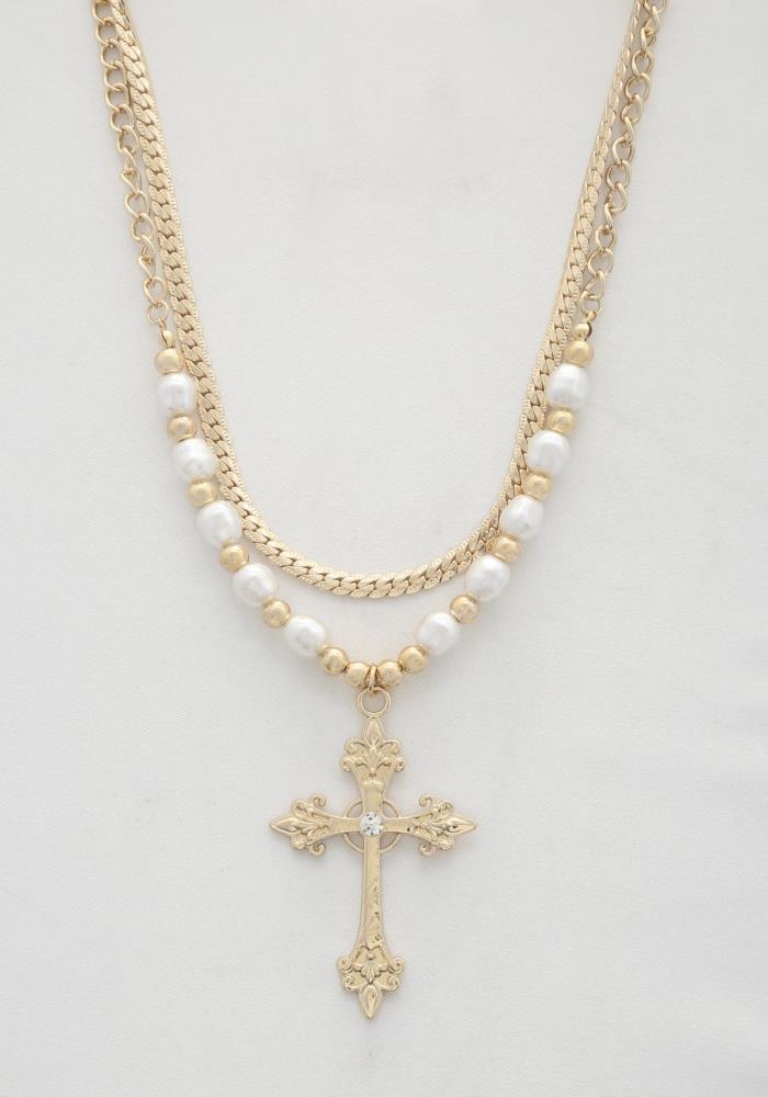 Destined Layered Cross Necklace